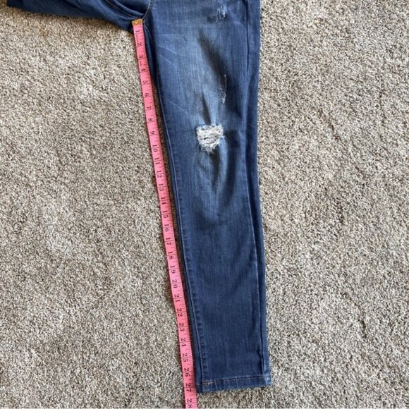 Wax Jean ankle length skinny leg stretch distressed denim overalls. Size S - Picture 11 of 12
